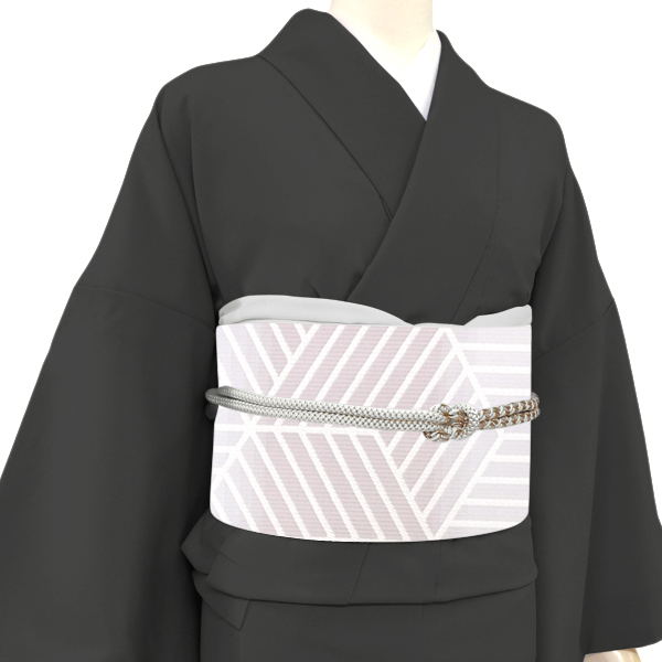 協和織工場 博多帯 名古屋帯 スリーシーズン対応 正絹 幾何学文様 亀甲 キューブ 紅藤色 薄紫［62,700円］ 枚目
