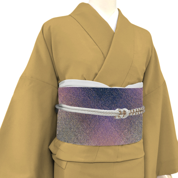綵巧 三軸組織 名古屋帯 スリーシーズン対応 西陣織 絹 幾何学文様 紫［110,000円］ 枚目