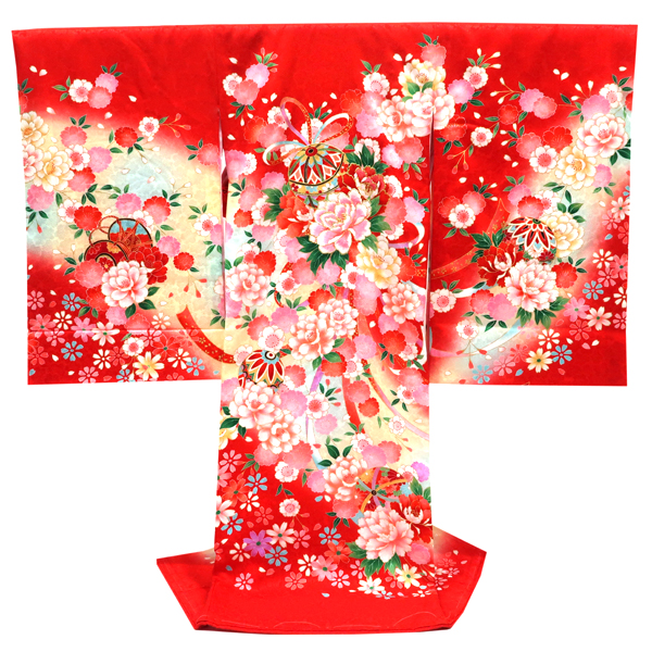 産着 女の子 京友禅 正絹 薬玉 牡丹 桜 赤［39,600円］ 枚目