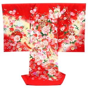 産着 女の子 京友禅 正絹 薬玉 牡丹 桜 赤［39,600円］