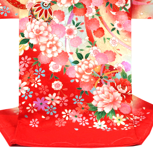 産着 女の子 京友禅 正絹 薬玉 牡丹 桜 赤［39,600円］ 枚目