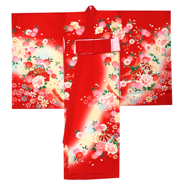 産着 女の子 京友禅 正絹 薬玉 牡丹 桜 赤［39,600円］ 枚目