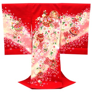 産着 女の子 京友禅 正絹 毬 桜 赤［39,600円］