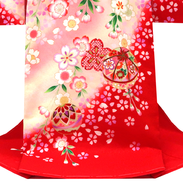 産着 女の子 京友禅 正絹 毬 桜 赤［39,600円］ 枚目