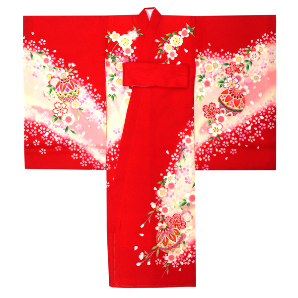産着 女の子 京友禅 正絹 毬 桜 赤［39,600円］ 枚目