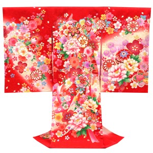 産着 女の子 京友禅 正絹 毬 熨斗 牡丹 桜 赤［39,600円］