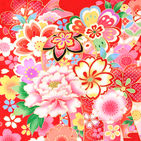 産着 女の子 京友禅 正絹 毬 熨斗 牡丹 桜 赤［39,600円］ 枚目