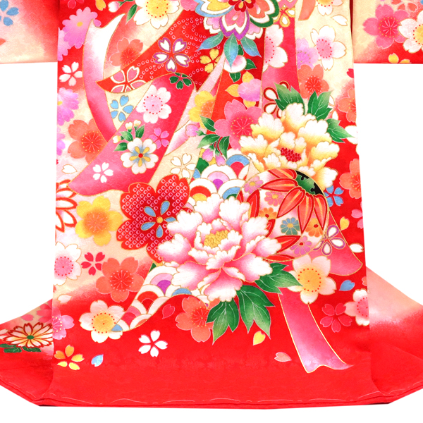 産着 女の子 京友禅 正絹 毬 熨斗 牡丹 桜 赤［39,600円］ 枚目