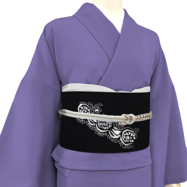岡重 京友禅 名古屋帯 染め帯 正絹 更紗 ペイズリー 花 黒［74,800円］ 枚目