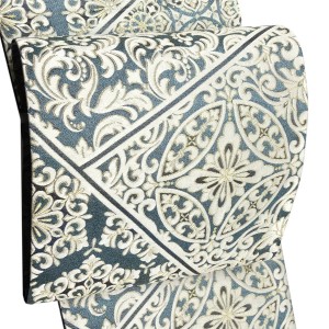 西陣まいづる 袋帯 西陣織 絹 裂取 七宝 華文 アラベスク 青緑 シルバー［110,000円］