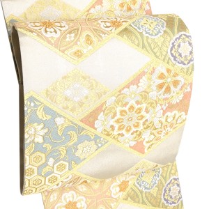 志都香 袋帯 西陣織 絹 菱繋ぎ 七宝 花菱 華文 唐草 銀 シルバー［66,000円］