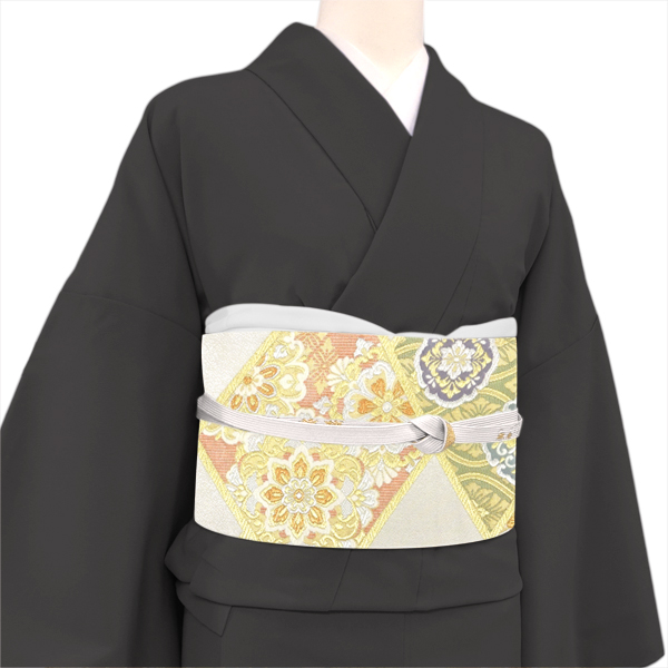 志都香 袋帯 西陣織 絹 菱繋ぎ 七宝 花菱 華文 唐草 銀 シルバー［66,000円］ 枚目