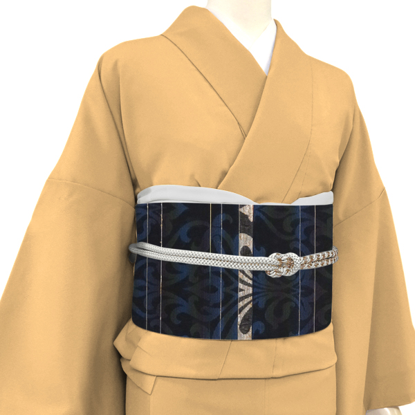 大光 名古屋帯 西陣織 正絹 スリーシーズン帯 アラベスク ダマスク文様 段 黒 紺［36,300円］ 枚目