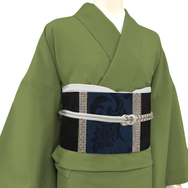 大光 名古屋帯 西陣織 正絹 スリーシーズン帯 花唐草 葡萄唐草 更紗 段 紺 焦茶［36,300円］ 枚目