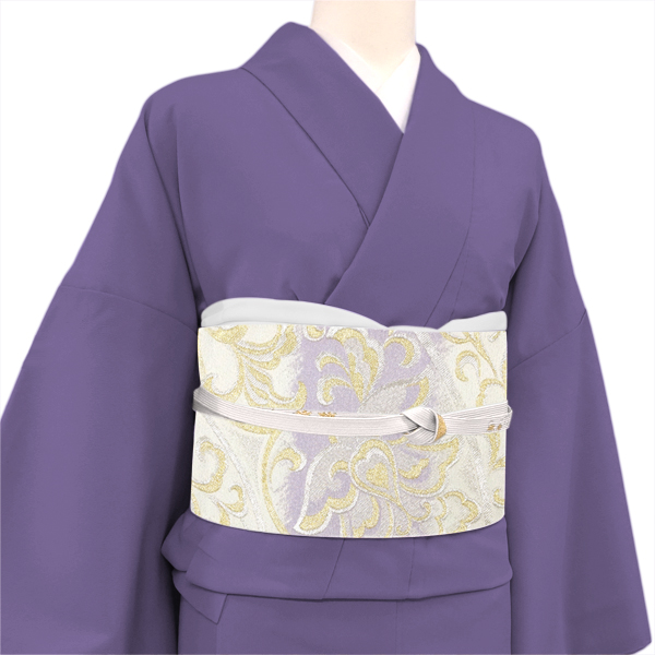 浅田叡一織物 袋帯 西陣織 絹 唐花 唐草 白 薄紫 水色［38,500円］ 枚目