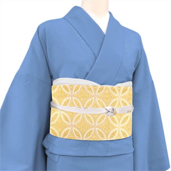浅田叡一織物 袋帯 西陣織 絹 花七宝 金色 ベージュ ピンク［35,200円］ 枚目