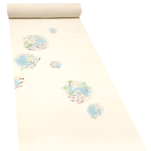吉澤の友禅 絽夏付下訪問着 正絹 花の丸 百合 鉄線 アイボリー［176,000円］ 枚目