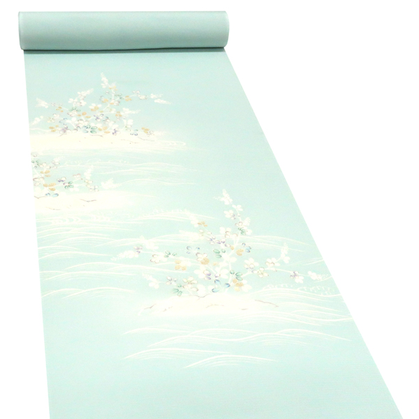吉澤の友禅 絽夏付下訪問着 正絹 流水 萩 淡い青緑［176,000円］ 枚目