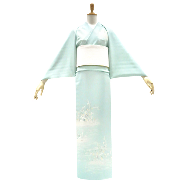 吉澤の友禅 絽夏付下訪問着 正絹 流水 萩 淡い青緑［176,000円］ 枚目