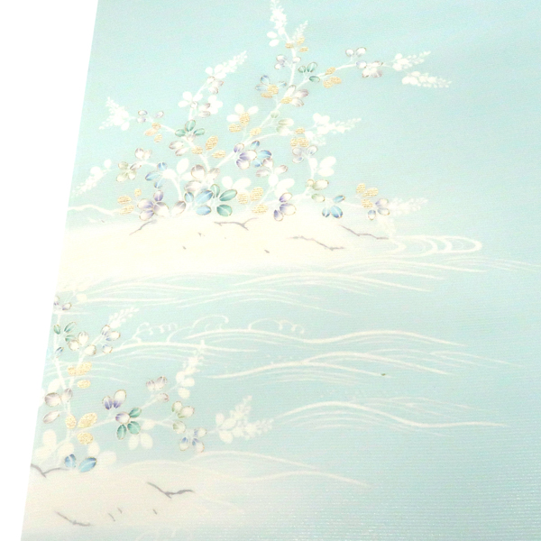 吉澤の友禅 絽夏付下訪問着 正絹 流水 萩 淡い青緑［176,000円］ 枚目