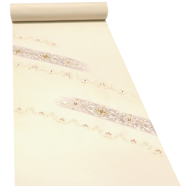 吉澤の友禅 絽夏付下訪問着 正絹 斜め縞 華文 花唐草 ベージュ［176,000円］ 枚目