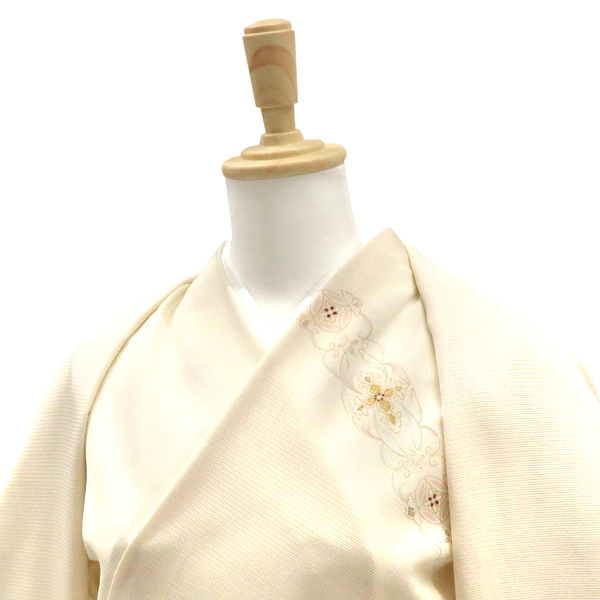 吉澤の友禅 絽夏付下訪問着 正絹 斜め縞 華文 花唐草 ベージュ［176,000円］ 枚目