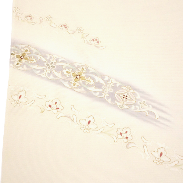 吉澤の友禅 絽夏付下訪問着 正絹 斜め縞 華文 花唐草 ベージュ［176,000円］ 枚目