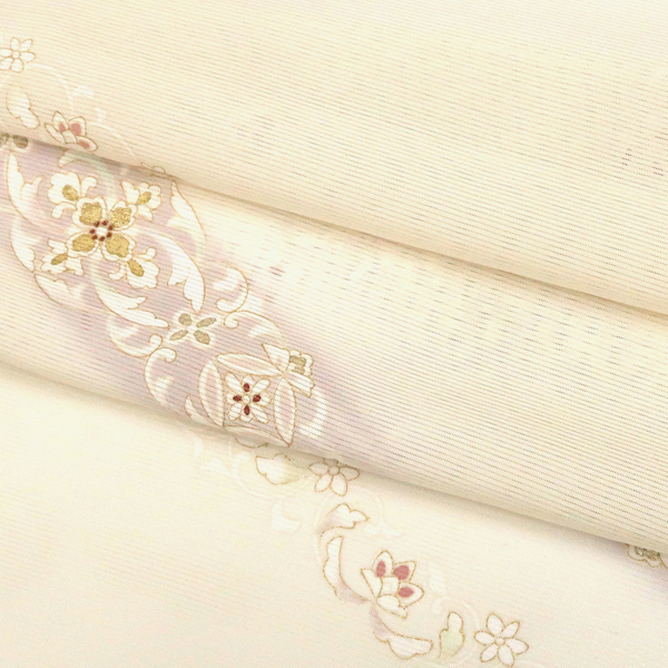 吉澤の友禅 絽夏付下訪問着 正絹 斜め縞 華文 花唐草 ベージュ［176,000円］ 枚目