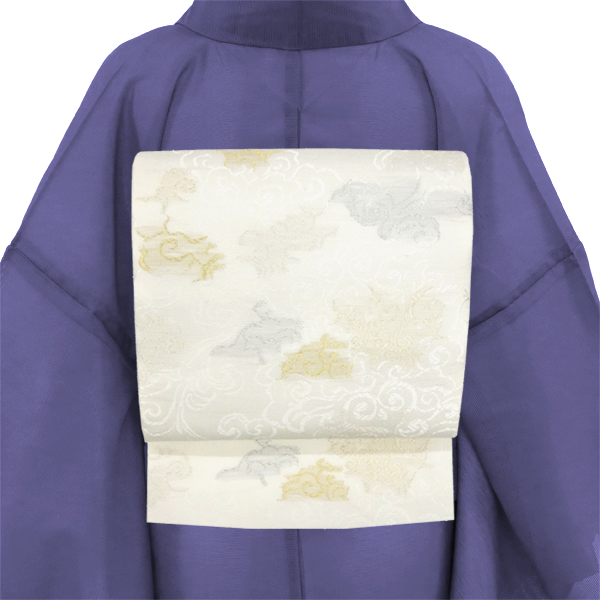 沢本織物 紗袋帯 西陣織 絹 唐花 唐草 更紗 白［41,800円］ 枚目