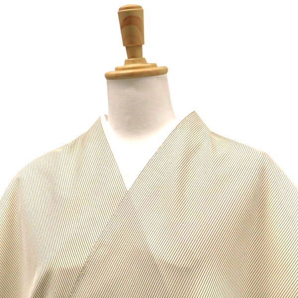 大島紬美幸 本場夏大島 本場縞大島 涼 縞 ストライプ ベージュ［143,000円］ 枚目