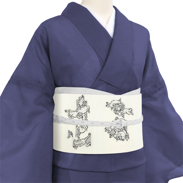 佐々木染織 夏絽名古屋帯 西陣織 正絹 鳥獣戯画 白［24,200円］ 枚目