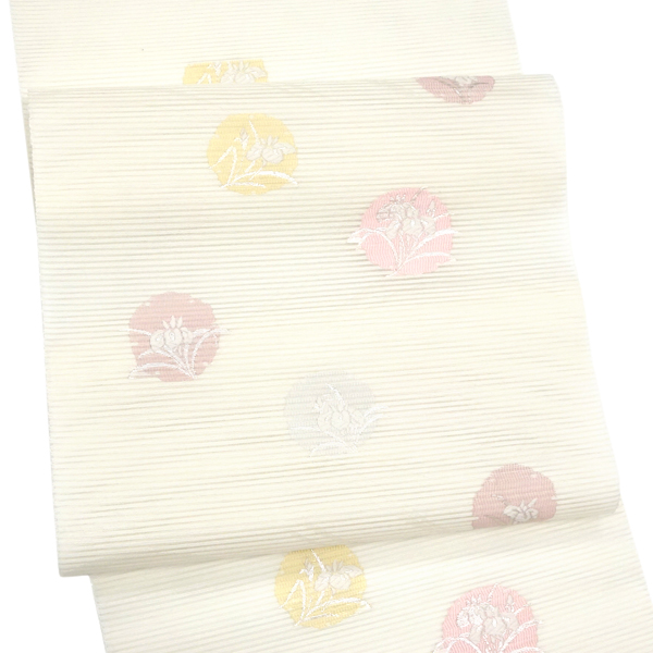 佐々木染織 夏絽名古屋帯 西陣織 絹 雪輪 菖蒲 あやめ 白［24,200円］ 枚目