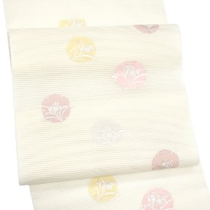 佐々木染織 夏絽名古屋帯 西陣織 絹 雪輪 菖蒲 あやめ 白［24,200円］