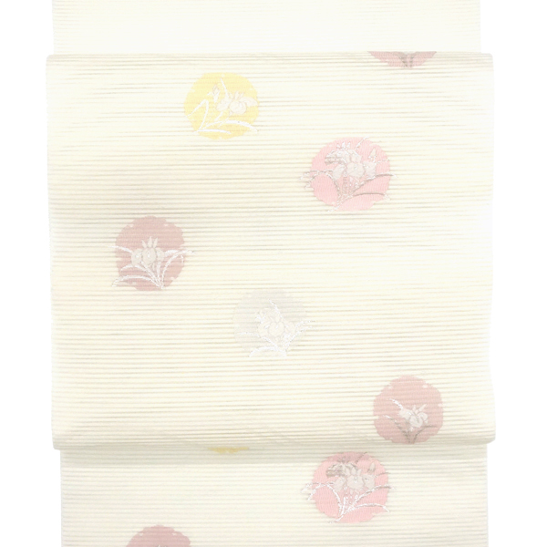 佐々木染織 夏絽名古屋帯 西陣織 絹 雪輪 菖蒲 あやめ 白［24,200円］ 枚目