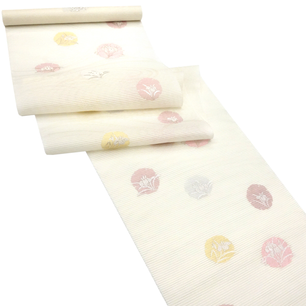 佐々木染織 夏絽名古屋帯 西陣織 絹 雪輪 菖蒲 あやめ 白［24,200円］ 枚目