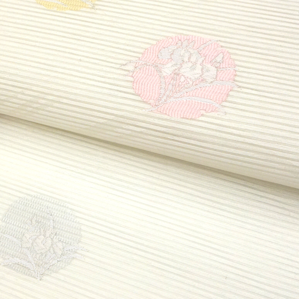 佐々木染織 夏絽名古屋帯 西陣織 絹 雪輪 菖蒲 あやめ 白［24,200円］ 枚目
