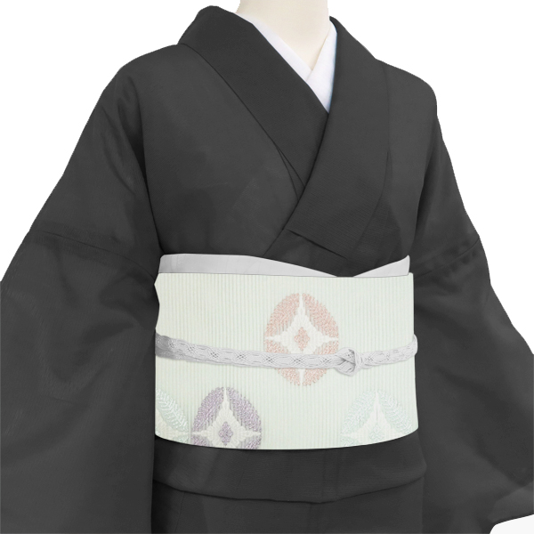 佐々木染織 夏絽名古屋帯 西陣織 正絹 七宝 花菱 薄緑［24,200円］ 枚目
