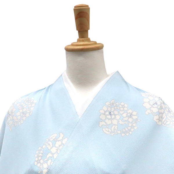 吉澤の友禅 小紋 正絹 唐花 花の丸 水色［165,000円］ 枚目