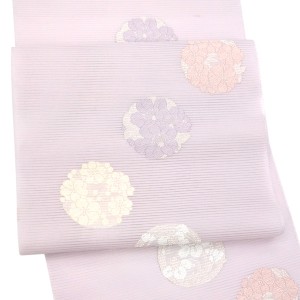 佐々木染織 夏絽名古屋帯 絹 西陣織 花の丸 紅藤色 薄紫［24,200円］