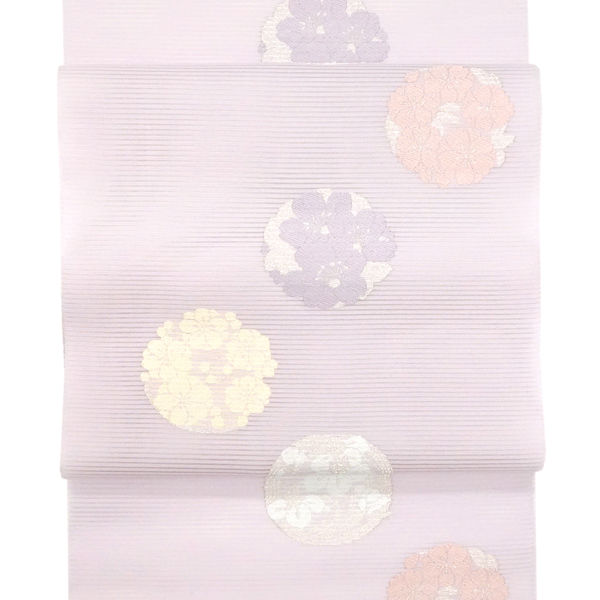 佐々木染織 夏絽名古屋帯 絹 西陣織 花の丸 紅藤色 薄紫［24,200円］ 枚目