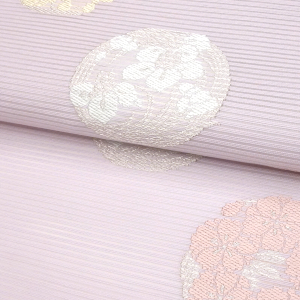 佐々木染織 夏絽名古屋帯 絹 西陣織 花の丸 紅藤色 薄紫［24,200円］ 枚目