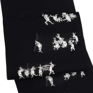 佐々木染織 夏絽名古屋帯 絹 西陣織 鳥獣戯画 黒［24,200円］