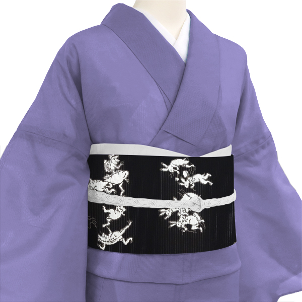 佐々木染織 夏絽名古屋帯 絹 西陣織 鳥獣戯画 黒［24,200円］ 枚目