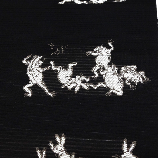 佐々木染織 夏絽名古屋帯 絹 西陣織 鳥獣戯画 黒［24,200円］ 枚目