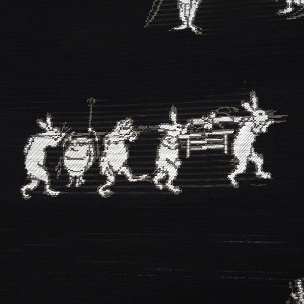 佐々木染織 夏絽名古屋帯 絹 西陣織 鳥獣戯画 黒［24,200円］ 枚目