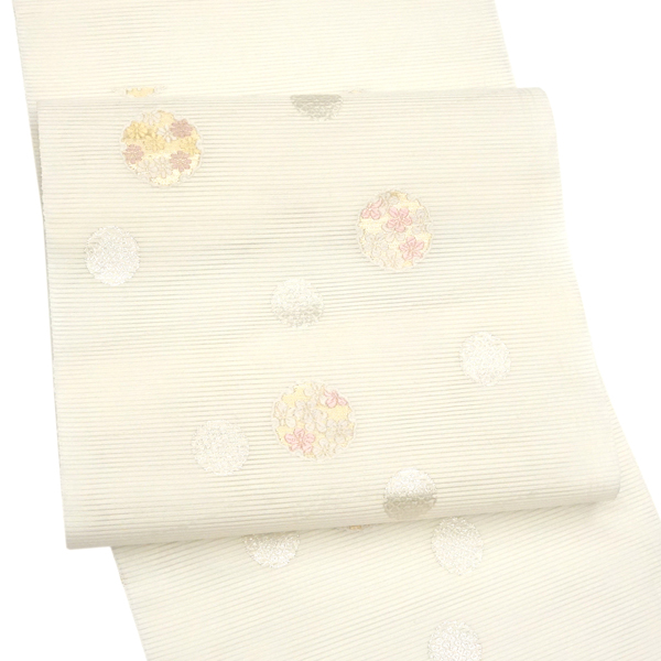佐々木染織 夏絽名古屋帯 絹 西陣織 花雪輪 白［24,200円］ 枚目