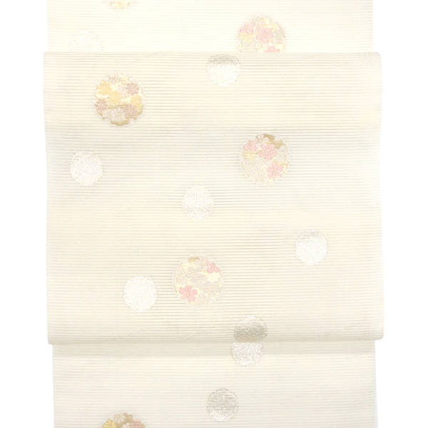 佐々木染織 夏絽名古屋帯 絹 西陣織 花雪輪 白［24,200円］ 枚目