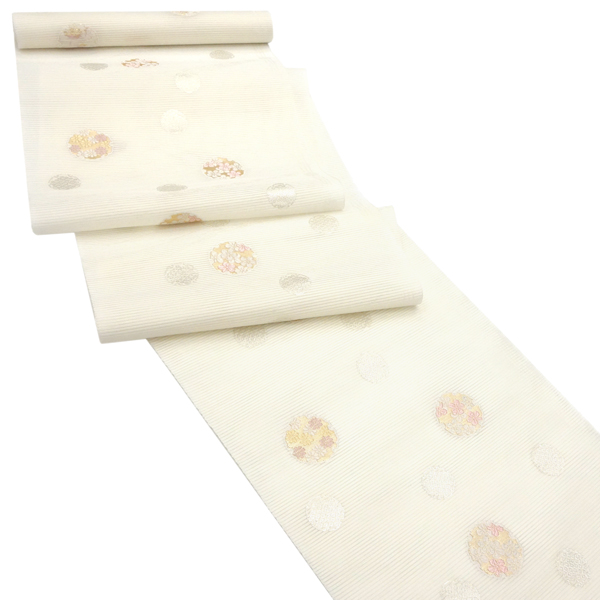 佐々木染織 夏絽名古屋帯 絹 西陣織 花雪輪 白［24,200円］ 枚目