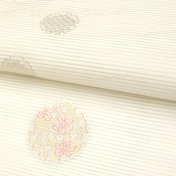 佐々木染織 夏絽名古屋帯 絹 西陣織 花雪輪 白［24,200円］ 枚目