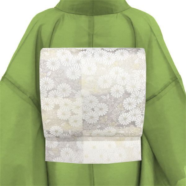 志都香 夏袋帯 西陣織 絹 市松 菊 白 灰紫［97,900円］ 枚目